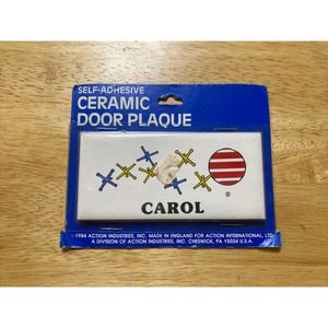 Vintage Dead Stock CAROL With Jack’s & Ball Ceramic Name Plaque Wall Sign 1984
